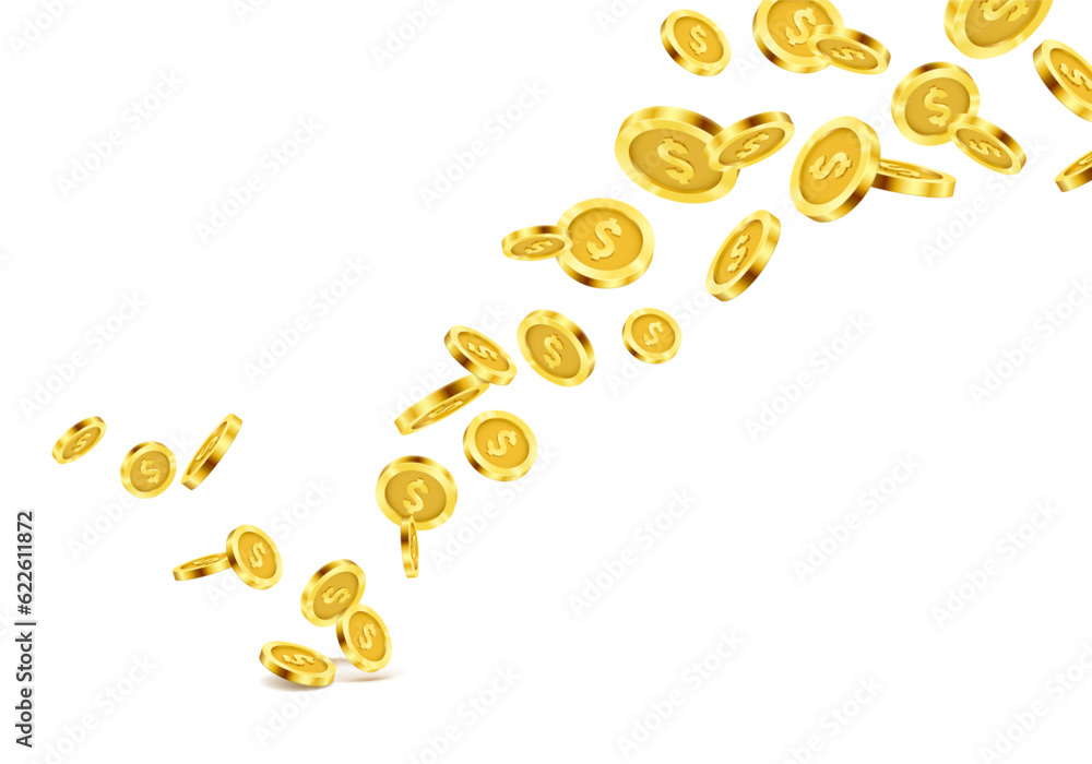 Falling gold coins. Money isolated on a white background. Vector illustration.