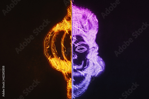 Schilderij op canvas 3D lord hanuman ji gada gradient sign