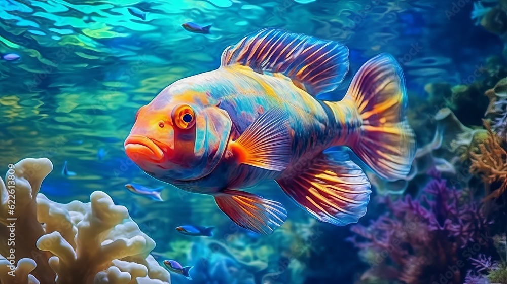 Tropical fish in the Red Sea. Egypt. Colorful coral reef with tropical fish in the ocean. Underwater world. AI generated illustration. Closeup multicolored tropical fish in crystal clear azure water Tropical fish in the Red Sea. Egypt. Colorful coral reef with tropical fish in the ocean. Underwater world. AI generated illustration. Closeup multicolored tropical fish in crystal clear azure water