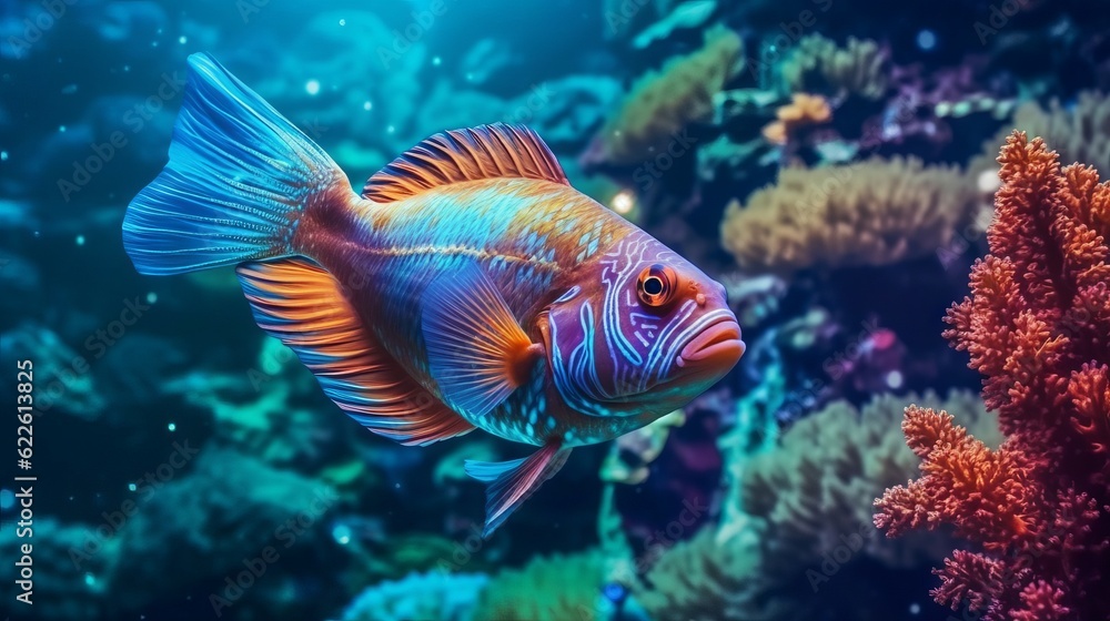 Tropical fish in the Red Sea. Egypt. Colorful coral reef with tropical fish in the ocean. Underwater world. AI generated illustration. Closeup multicolored tropical fish in crystal clear azure water Tropical fish in the Red Sea. Egypt. Colorful coral reef with tropical fish in the ocean. Underwater world. AI generated illustration. Closeup multicolored tropical fish in crystal clear azure water