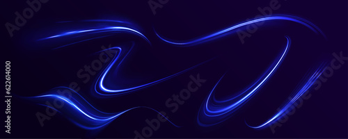Light motion trails. Light and stripes moving fast over dark background. Laser beams luminous abstract sparkling. High speed effect motion blur, abstract flash perspective vector set on transparent ba © MEDUZA