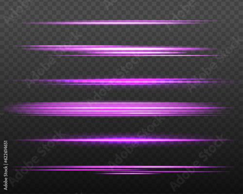 light line purple twirl. Curve light effect of pink line. Electric thunder bolt, fluorescent shiny ray lines isolated on transparent dark background. Vector illustration.