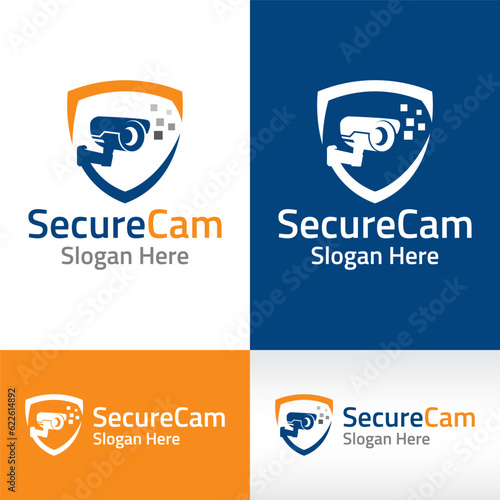 cctv camera secure logo design vector template