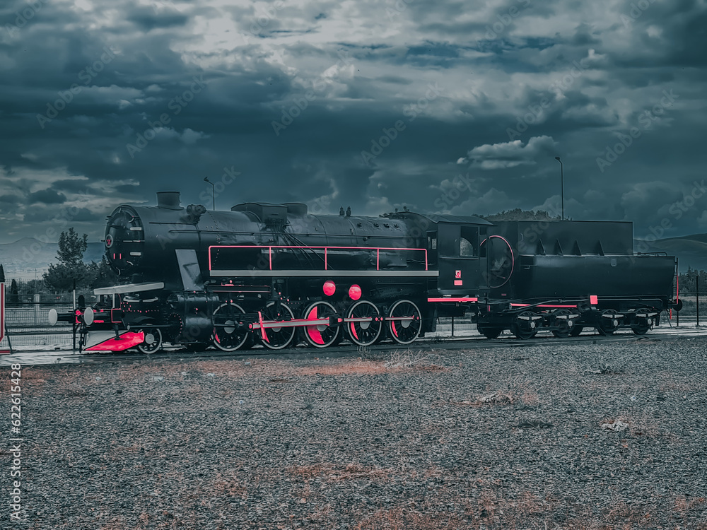 Obraz premium Steam train in the countryside, retro, vintage