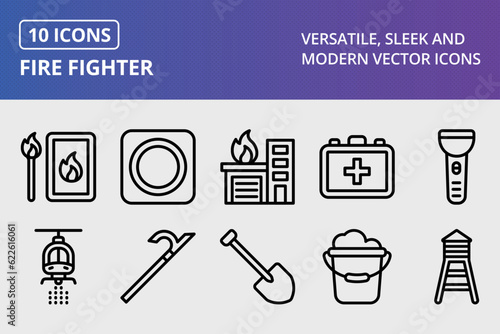  Vector Fire Fighter Icon Set
