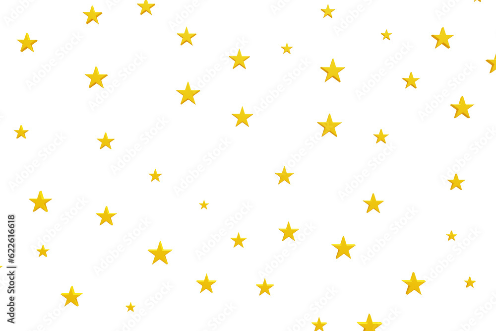 Golden stars on a isolated background. 3d rendering