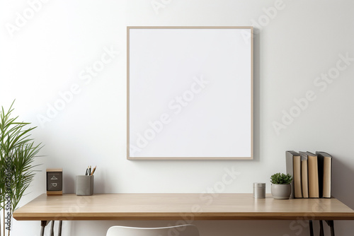 room with empty photo frame mockup