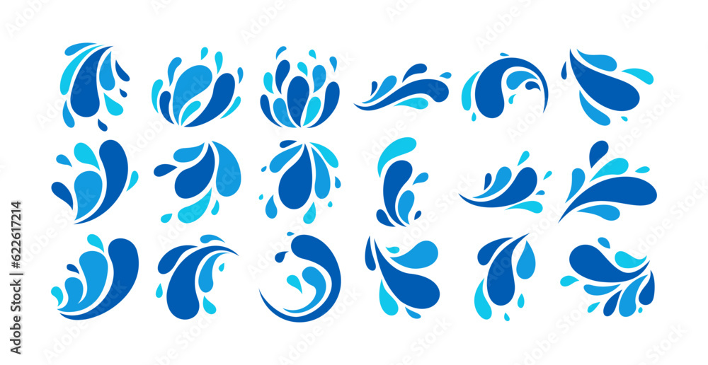 Colorful water drop splash design set