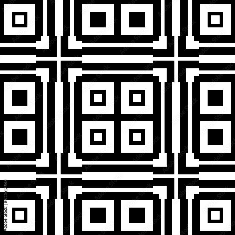 Black repeated stylized squares on white background. Quadrangles wallpaper. Seamless surface pattern design with symmetrical rectangles ornament. Geometric motif. Digital paper for print. Vector art Black repeated stylized squares on white background. Quadrangles wallpaper. Seamless surface pattern design with symmetrical rectangles ornament. Geometric motif. Digital paper for print. Vector art