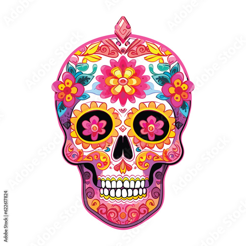 Mexican skull colors ornament Dia de muertos illustration
