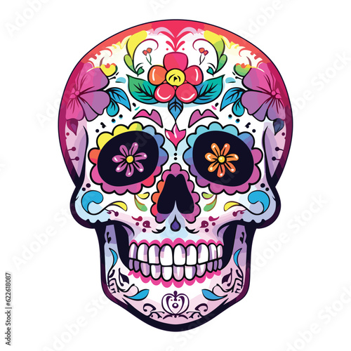 Mexican skull colors ornament Dia de muertos illustration