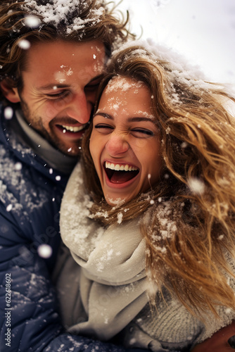 happy couple in winter