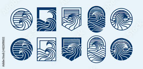 Set of flat line sea wave logo design