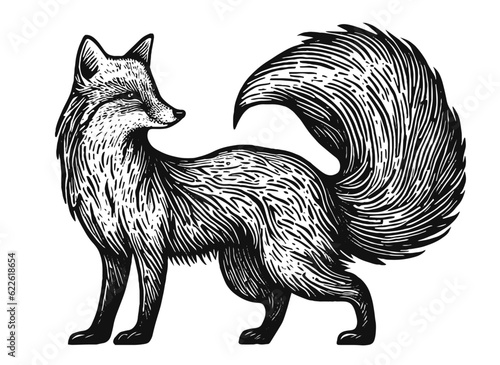 beautiful fox vintage sketch photo