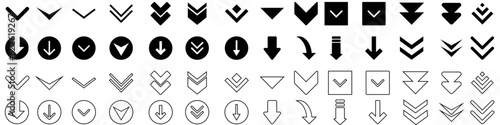Down arrow vector icon set. scroll illustration sign collection.	