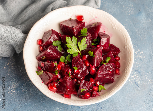 Traditional Turkish appetizers; Red beet salad (Turkish name; Pancar salatasi mezesi) photo