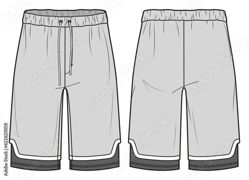 Inside Boxer Layer Three Quarter Sport Short Front and Back View. Fashion Flat Sketch Vector Illustration, CAD, Technical Drawing, Flat Drawing, Template, Mockup.
