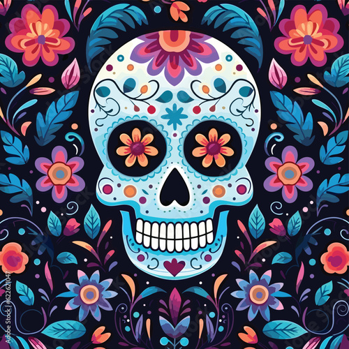 Hand drawn dia de muertos pattern background