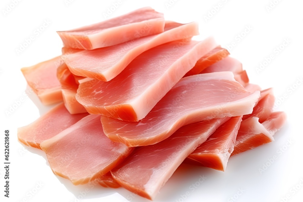 sliced ham isolated on white