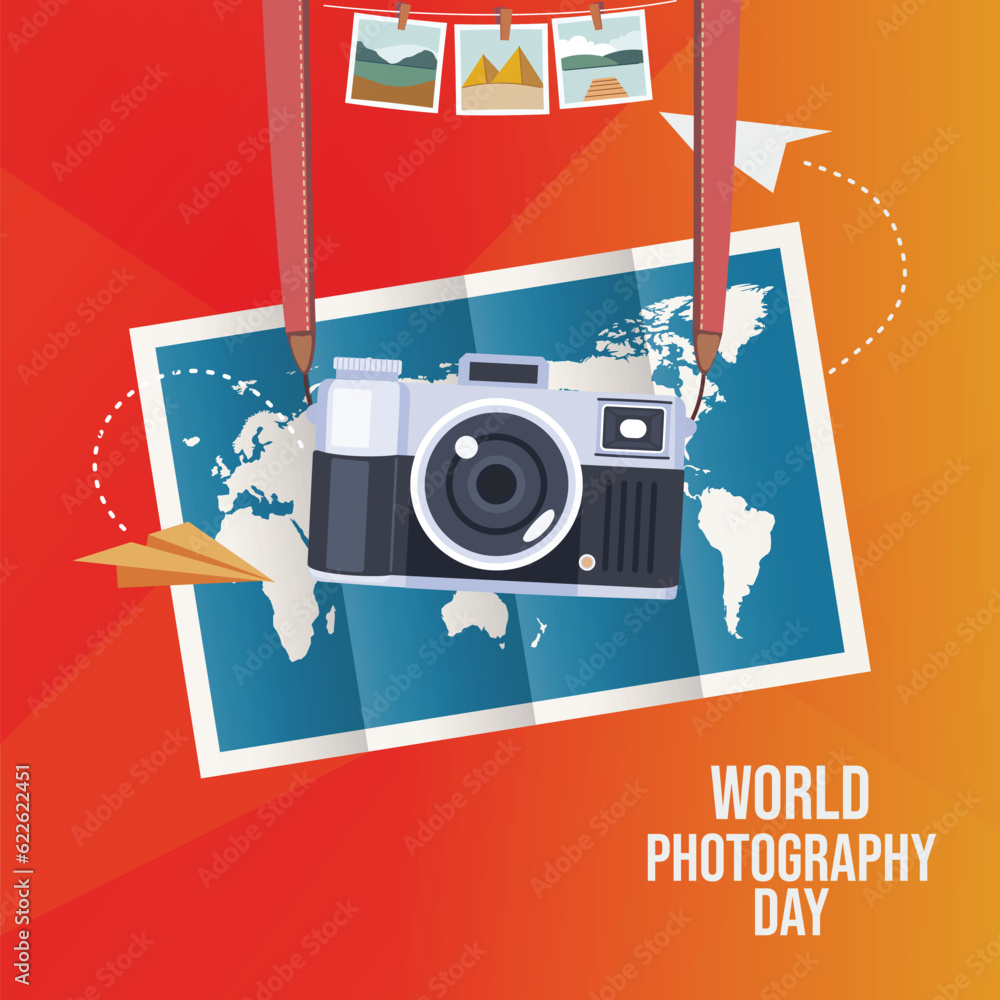 Obraz premium Free vector world photography day camera photo with instagram stories