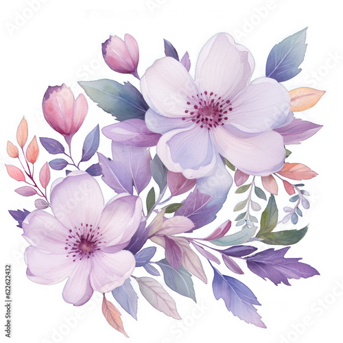 Watercolor flowers. Violet Floral, PNG Images, Watercolor Purple Spring Flowers, Bouquets, Generative AI