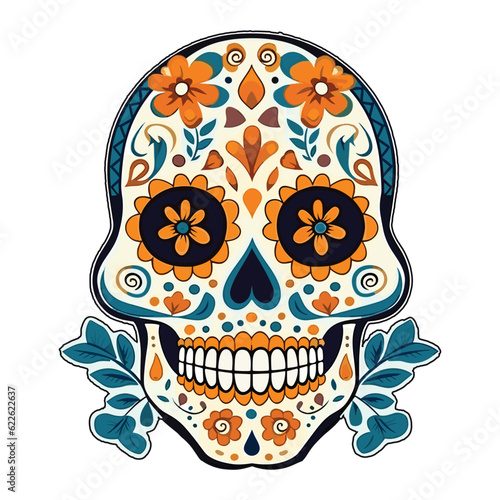 Hand drawn flat dia de muertos skull vector