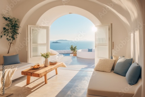Close-up of luxurious, designer details in a high-end Santorini accommodation with a pool