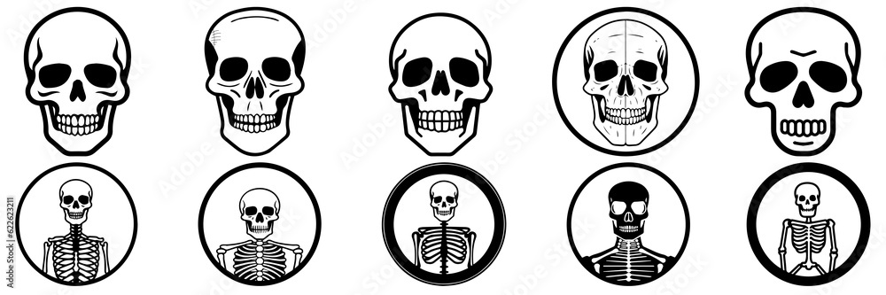 Skeleton silhouettes set, large pack of vector silhouette design, isolated white background