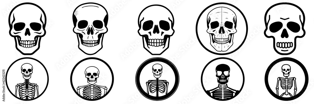 Skeleton silhouettes set, large pack of vector silhouette design, isolated white background Skeleton silhouettes set, large pack of vector silhouette design, isolated white background