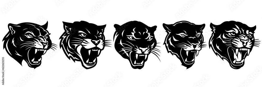 Fototapeta premium Panther silhouettes set, large pack of vector silhouette design, isolated white background