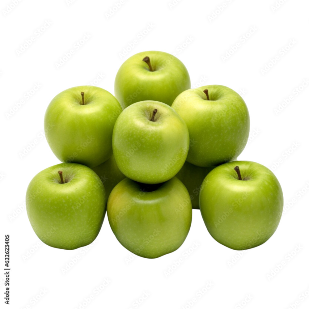 A group of piled green apples isolated on transparent background A group of piled green apples isolated on transparent background