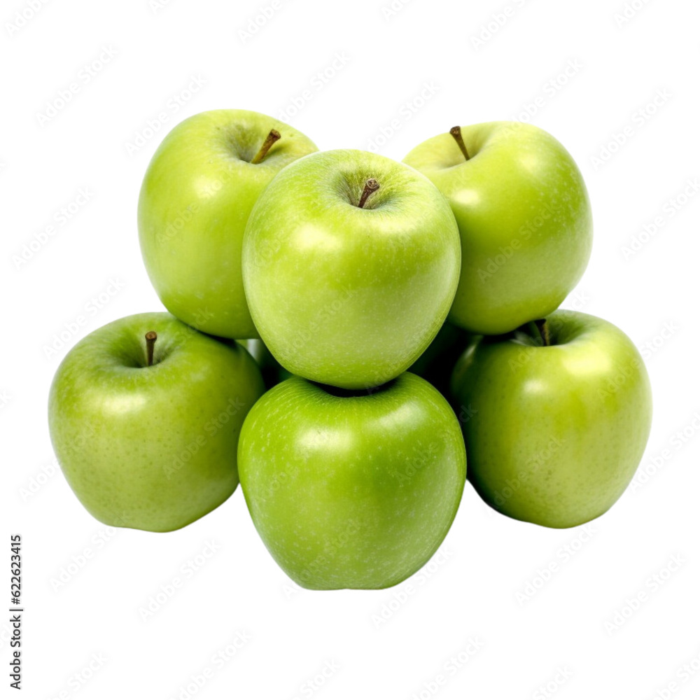 A group of piled green apples isolated on transparent background A group of piled green apples isolated on transparent background