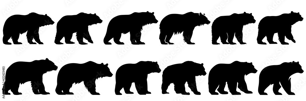 Bear silhouettes set, large pack of vector silhouette design, isolated white background Bear silhouettes set, large pack of vector silhouette design, isolated white background