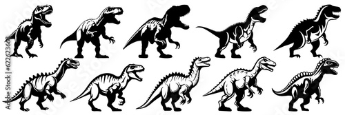 Dinosaur silhouettes set, large pack of vector silhouette design, isolated white background