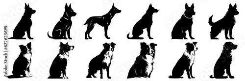 Dog silhouettes set, large pack of vector silhouette design, isolated white background