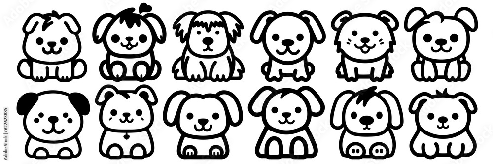 Kawaii dog silhouettes set, large pack of vector silhouette design, isolated white background Kawaii dog silhouettes set, large pack of vector silhouette design, isolated white background