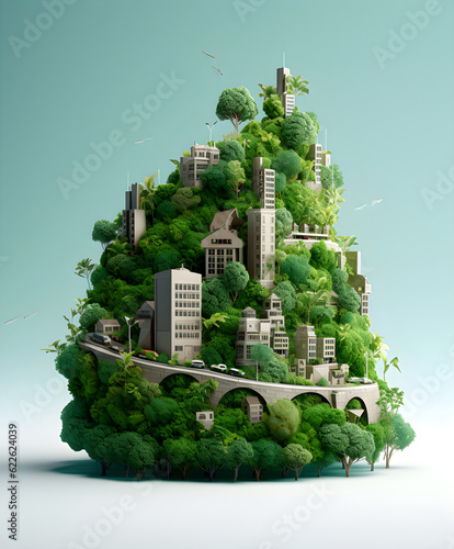 Ecologic town island miniature, sustainability concept.