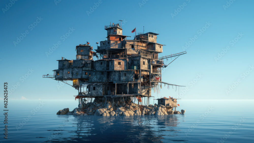 houses surrounding by water. global warming and climate change ...