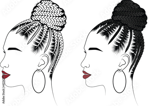Black braid hairstyles and Top Buns - Braid Illustration - African Hairs