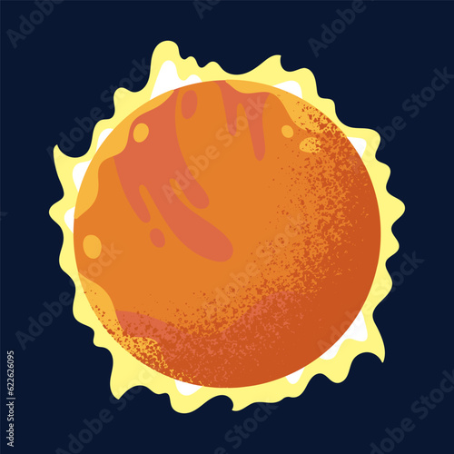 Sun, star circle. Solar disk with sunlight, hot fire sunbeam. Celestial disc, summer heat. Flat vector illustration