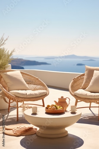 Modern architecture and design of a designer villa  balcony with sea view in a Mediterranean landscape
