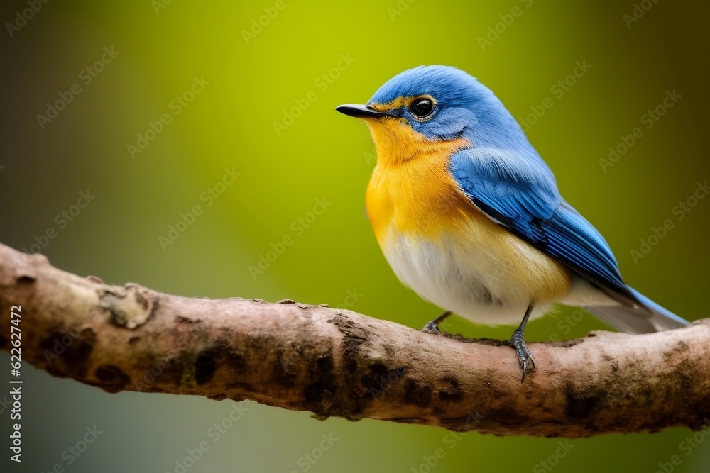 Aerial Beauty Close-Up of Tickell's Blue Flycatcher in Nature. Generative AI