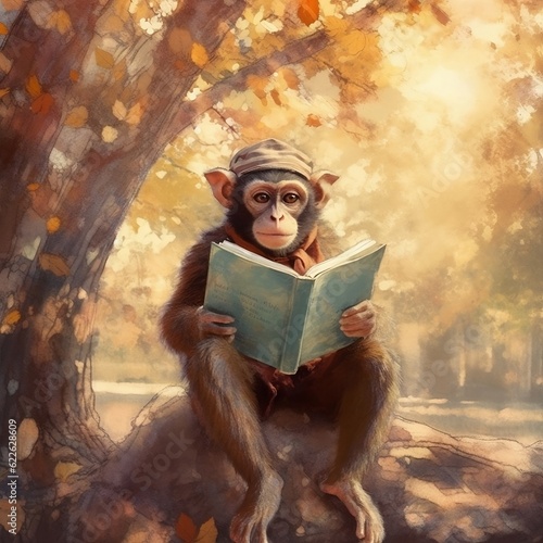 monkey with book