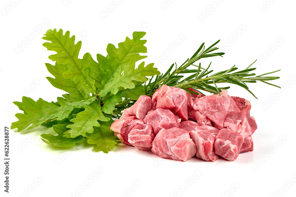 Raw pork pieces, isolated on white background. Raw pork pieces, isolated on white background.