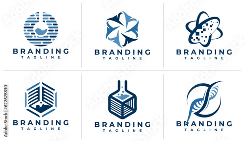 Set of laboratory and DNA logo design