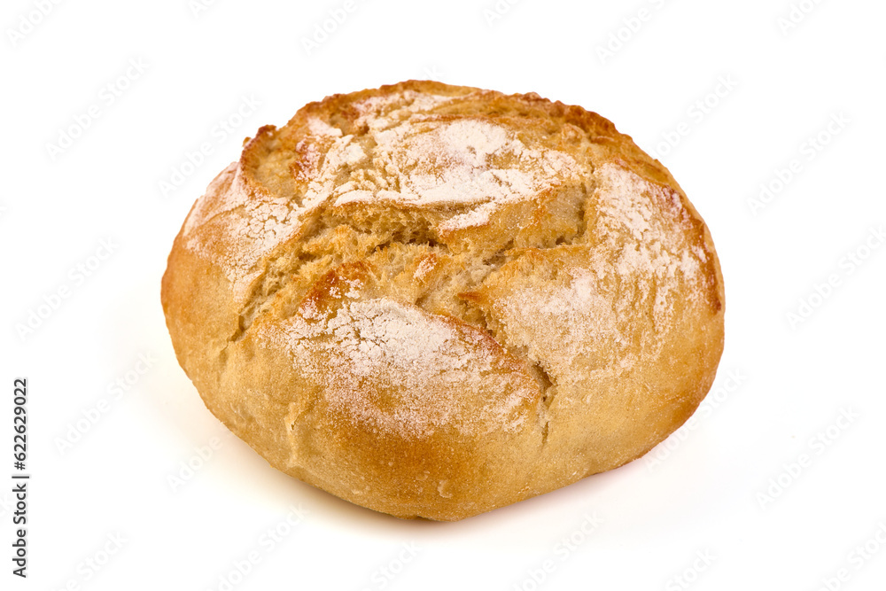 Crusty round bread rolls, isolated on white background. Crusty round bread rolls, isolated on white background.