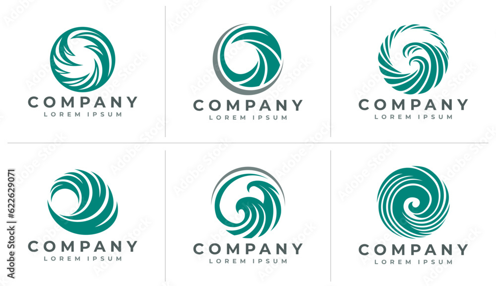 Minimalist abstract ocean wave circle logo branding