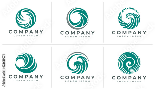 Minimalist abstract ocean wave circle logo branding