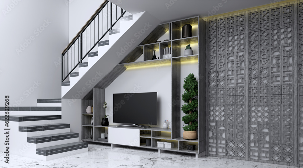 Fototapeta premium wooden cabinet design under the stair space
