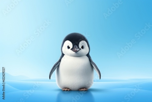 Adorable Chicks Baby Penguin on Light Blue Background with. Generative AI © Umar